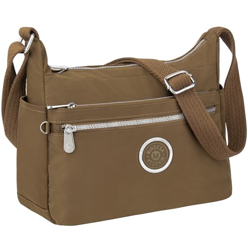 NEWIROVE Umhängetasche Damen Groß Cross Body Bag For Women Wasserdicht Nylon Handtasche Mit Vielen Fächern Leichte Messenger Bag Damen Schultertasche Verstellbare Schulter Für Arbeit, Reisen.Kaffee von NEWIROVE