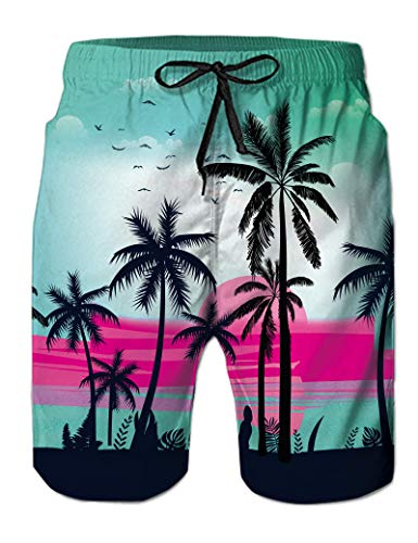 NEWISTAR Badehose Herren Lang Freizeit Hawaii Strand Badeshorts Männer Sommer Schnelltrocknend Shorts 3D Palme Druck Funky Surfer Shorts mit Kordelzug Bunt XL von NEWISTAR