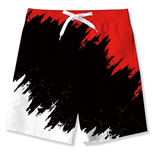 NEWISTAR Badehose Jungen Kinder Badeshorts Lustig 3D Tuschemalerei Muster Boarshorts Sommer Schnelltrocknend Badeshorts Hawaii Strand Surf Schwimmhose Urlaub Short Kurze Rot 8-9 Jahre von NEWISTAR