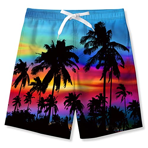 NEWISTAR Badehose Jungen Kinder Badeshorts Lustig 3D Bunte Palm Muster Boarshorts Sommer Schnelltrocknend Badeshorts Hawaii Strand Surf Schwimmhose Urlaub Short Kurze 12-14 Jahre von NEWISTAR