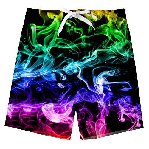 NEWISTAR Badehose Jungen Kinder Badeshorts Lustig 3D Buntes Rauch Muster Boarshorts Sommer Schnelltrocknend Badeshorts Hawaii Strand Surf Schwimmhose Urlaub Short Kurz mit Taschen 8-9 Jahre von NEWISTAR