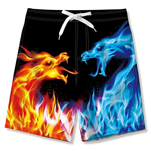 NEWISTAR Badehose Jungen Kinder Badeshorts Lustig 3D Flamme Drachen Muster Boarshorts Sommer Schnelltrocknend Badeshorts Hawaii Strand Surf Schwimmhose Urlaub Short Kurze 8-9 Jahre von NEWISTAR