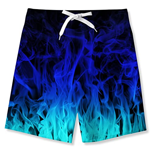 NEWISTAR Badehose Jungen Kinder Badeshorts Lustig 3D Flamme Muster Boarshorts Sommer Schnelltrocknend Badeshorts Hawaii Strand Surf Schwimmhose Urlaub Short Kurze Blau 8-9 Jahre von NEWISTAR