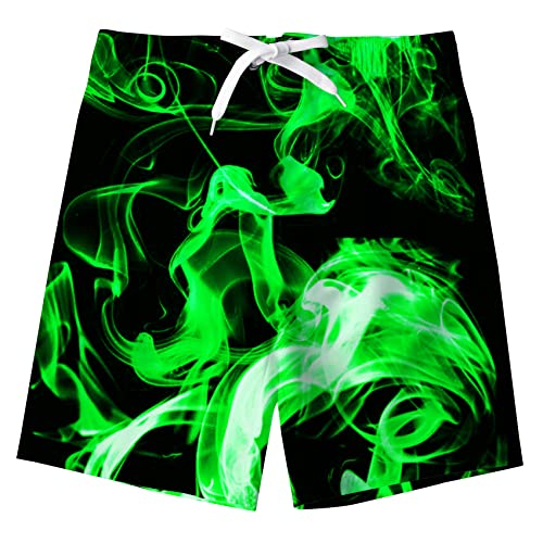 NEWISTAR Badehose Jungen Kinder Badeshorts Lustig 3D Grün Rauch Muster Boarshorts Sommer Schnelltrocknend Badeshorts Hawaii Strand Surf Schwimmhose Urlaub Short Kurz 8-9 Jahre von NEWISTAR