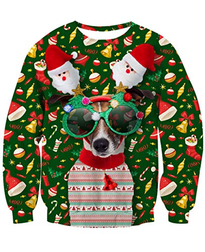 NEWISTAR Frauen Weihnachtpullover 3D Weihnachten Hund Gedruckt Ugly Christmas Sweater Pullover Herren Weihnachten Jumper Tops Sweatshirts Bluse XL von NEWISTAR