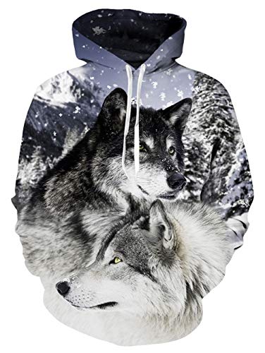 NEWISTAR Herren Hoodie Fleece Hoody Unisex Pullover 3D Wolf Druck Sweatshirt Langarm Sweatjacke Sport Pulli Fun Streetwear Kapuzenpullover Paar Kapuzenjacke mit Kapuze Vintage Kapuzen für Männer L von NEWISTAR