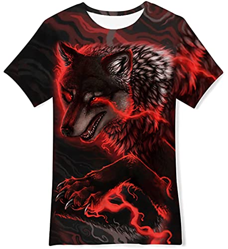 NEWISTAR Kurzarm Tshirt Jungen 3D-Druck Wolf Grafik T-Shirt Rundhals-Sommerhemd Tops Kinder Kleidung 9-12 Jahre von NEWISTAR