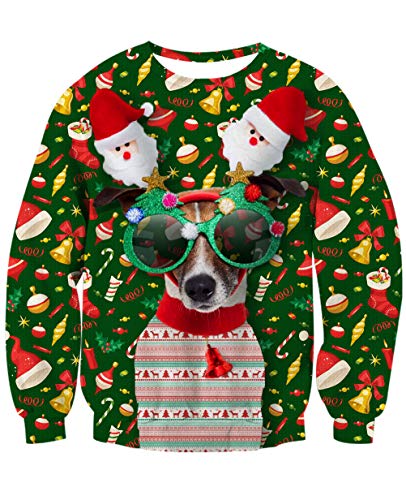 NEWISTAR Männer Ugly Christmas Sweater Weihnachtpullover 3D Weihnachten Hund Gedruckt Pullover Damen Hässliche Weihnachten Jumper Tops Sweatshirts Bluse L von NEWISTAR