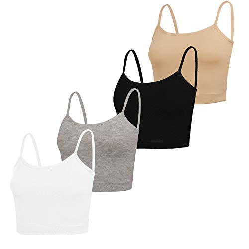 NEWITIN 4 Stück Spaghettiträger, Camisole Top, verstellbarer Riemen, Tank-Top, Crop Tops für Frauen und Mädchen, Schwarz/Weiß/Grau/Haut, X-Klein von NEWITIN