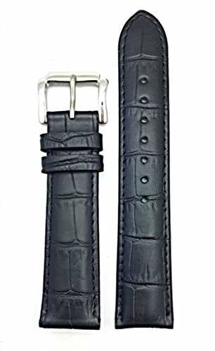 20 mm schwarzes Echtleder-Uhrenarmband, quadratisch, Krokodilnarbung, leicht gepolstertes Ersatzarmband, das jeder Uhr neues Leben bringt (Herren-Standardlänge) von NEWLIFE