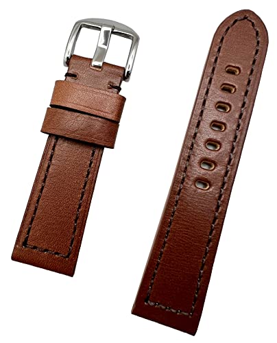 NewLife Uhrenarmband Dunkelbraun, Panerai-Stil, solides, glattes Lederarmband, das jeder Uhr neues Leben bringt (Herrenlänge, 22 mm Bandbreite) von NEWLIFE