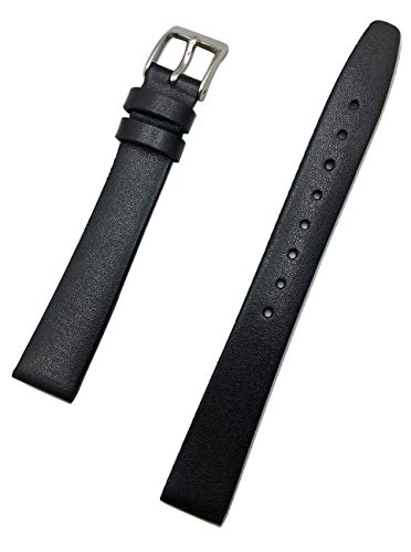 Uhrenarmband aus Kalbsleder, 14 mm lang, flach, Schwarz von NEWLIFE