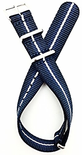 Uhrenarmband aus Nylon im NATO-Stil, 18 mm, Marineblau/Blau/Weiß von NEWLIFE