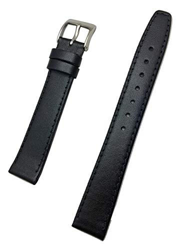 Uhrenarmband aus echtem Kalbsleder, 16 mm, elegant, flaches Ersatz-Armband mit passenden Nähten, die jeder Uhr neues Leben bringt, Schwarz von NEWLIFE