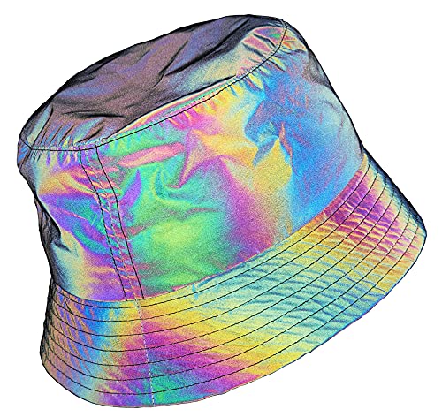 NewL Damen Regenbogen Reflektierender Fischer Bucket Sun Glow in The Dark Hut, Grau, Einheitsgröße, grau, Einheitsgröße von NewL