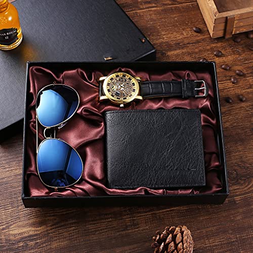 NEWNAN 3 Teile/Satz Männer Geschenk Set Business Uhr Männer Gläser Leder Brieftasche Set Geschenk Box für Männer Geschenke von NEWNAN