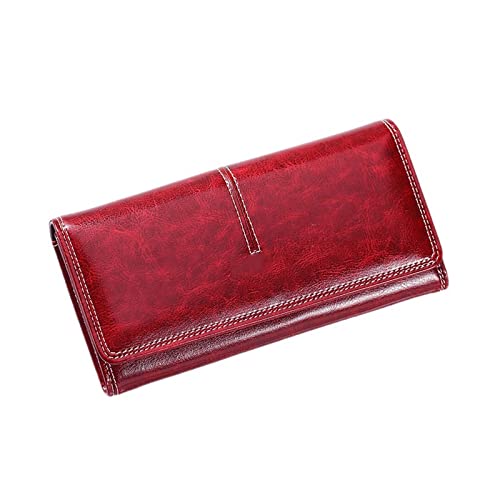 NEWNAN Damen-Geldbörse aus Leder, Lange Geldbörse, Handtaschen, Damen-Geldbörse, Kartenhalter (Farbe: Rot, Größe: 9,5 x 19 cm) von NEWNAN