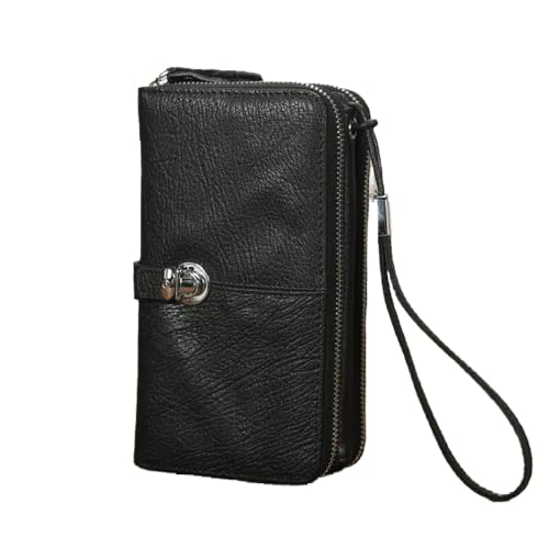 NEWNAN Handgefertigte Business-Casual-Herren-Retro-Geldbörse, große Kapazität, Clutch-Reißverschluss-Geldbörse, 6-Zoll-Handytasche (Farbe: A, Größe: 19 x 10 x 6 m) von NEWNAN