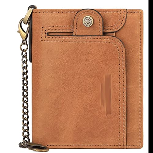 NEWNAN Herren-Geldbörsen, blockierende Echtleder-Geldbörse mit Kette, Bifold Slim Wallets (Farbe: Kaffeebraun) von NEWNAN