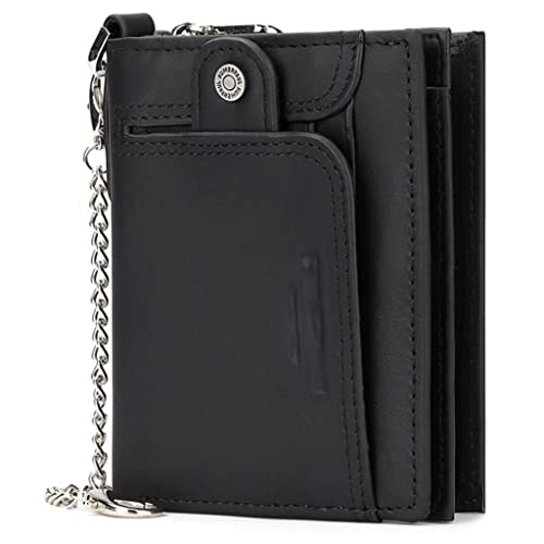 NEWNAN Herren-Geldbörsen, blockierende Echtleder-Geldbörse mit Kette, Bifold Slim Wallets (Farbe: Kaffeebraun) von NEWNAN