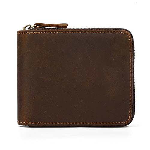 NEWNAN Retro Herren-Geldbörse mit Reißverschluss, Kurze Geldbörse, Münzgeldbörse mit Mehreren Karten, Münztasche, lässige Business-Geldbörse, Kartenetui (Farbe: A, Größe: 2 x 9 x 11 cm) von NEWNAN