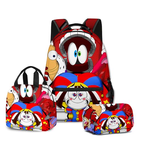 NEWOK Anime gedruckte Pomni und Jax Kinder Rucksack Sets, Schulrucksack Lunch Bag Stift Tasche Schultaschen Sets. (Color18,Schoolbag) von NEWOK