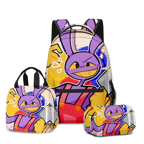 NEWOK Anime gedruckte Pomni und Jax Kinder Rucksack Sets, Schulrucksack Lunch Bag Stift Tasche Schultaschen Sets. (Color19,Pencil case) von NEWOK