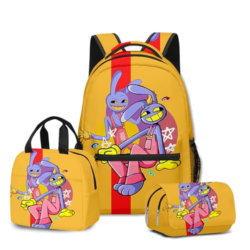 NEWOK Anime gedruckte Pomni und Jax Kinder Rucksack Sets, Schulrucksack Lunch Bag Stift Tasche Schultaschen Sets. (Color2,Lunch Bag) von NEWOK