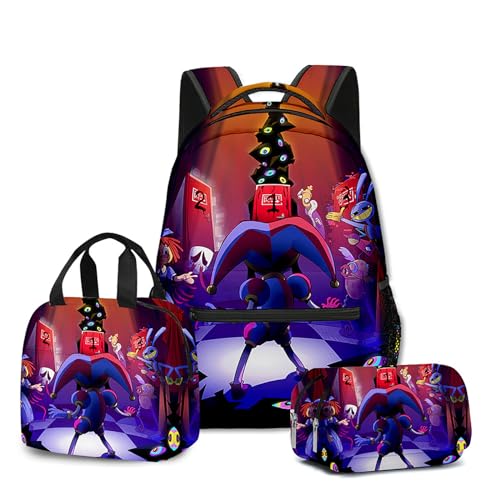 NEWOK Anime gedruckte Pomni und Jax Kinder Rucksack Sets, Schulrucksack Lunch Bag Stift Tasche Schultaschen Sets. (Color20,Lunch Bag) von NEWOK