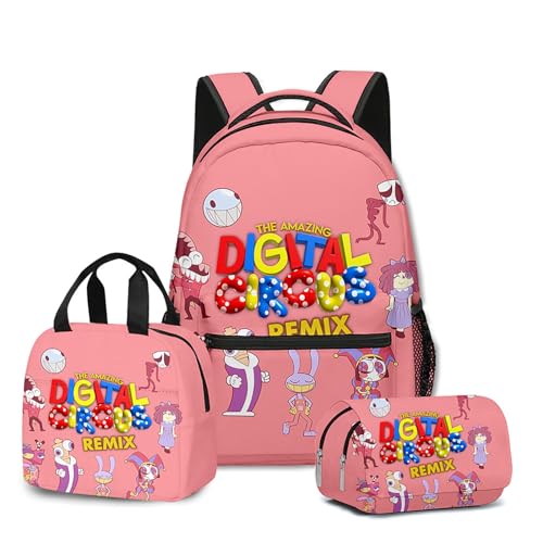 NEWOK Anime gedruckte Pomni und Jax Kinder Rucksack Sets, Schulrucksack Lunch Bag Stift Tasche Schultaschen Sets. (Color23,Schoolbag) von NEWOK