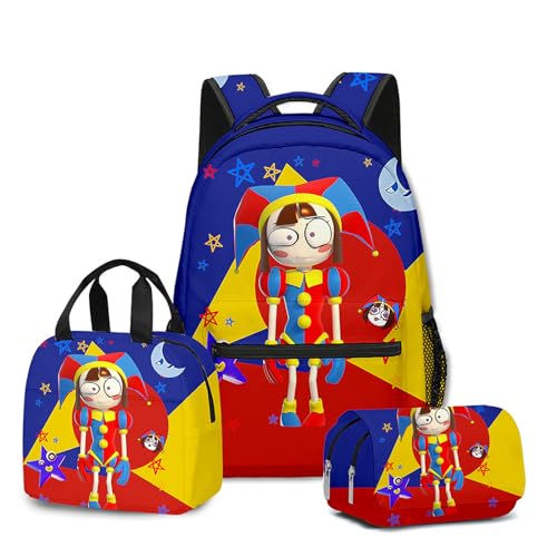 NEWOK Anime gedruckte Pomni und Jax Kinder Rucksack Sets, Schulrucksack Lunch Bag Stift Tasche Schultaschen Sets. (Color3,Lunch Bag) von NEWOK