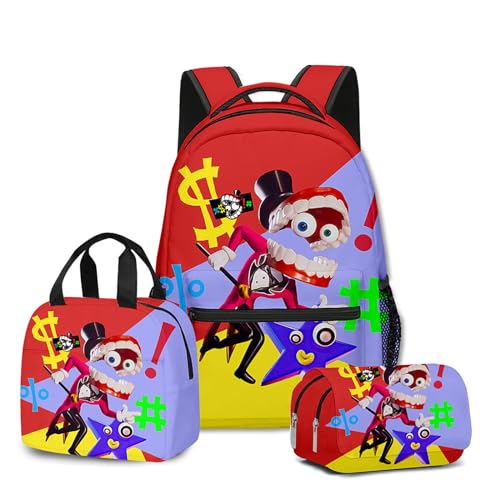 NEWOK Anime gedruckte Pomni und Jax Kinder Rucksack Sets, Schulrucksack Lunch Bag Stift Tasche Schultaschen Sets. (Color6,Lunch Bag) von NEWOK