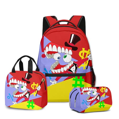 NEWOK Anime gedruckte Pomni und Jax Kinder Rucksack Sets, Schulrucksack Lunch Bag Stift Tasche Schultaschen Sets. (Color7,Pencil case) von NEWOK