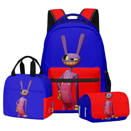 NEWOK Pomni Und Jax Doppelschichtige Schultasche Sets, Bleistifttasche, Lunch Bag, Rucksack, 3-teiliger Kinder Schulrucksack. (Color19,40x30x17cm) von NEWOK