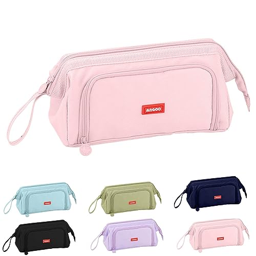 NEWUPZSI Federmäppchen rosa Große Kapazität Mäppchen Federtaschen Pouch Stifteetui Leinwand Mehrlagige Studenten Federmappe Federtasche Schlampermäppchen für Mädchen Jungen von NEWUPZSI