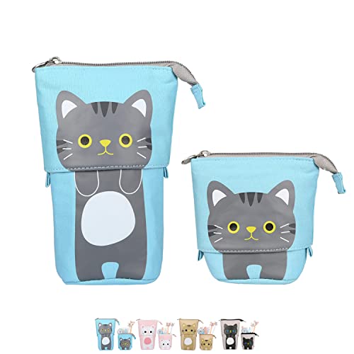 NEWUPZSI Federmäppchen Mädchen Reißverschluss 2-in-1 Cartoon Katze Schlampermäppchen Weihnachten Geschenke für mädchen Kinder Stifteköcher Einziehbares Ständer Bleistifthalter Teenager,Student von NEWUPZSI