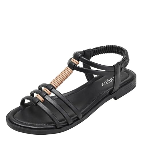 NEWWAN Damen-Casual-Riemchensandalen, Damen-Casual-Web-Flachsandalen, Schuhe, Damen-Casual-Cross-Riemen-Sommerschuhe. (Color : Black, Size : 36 EU) von NEWWAN