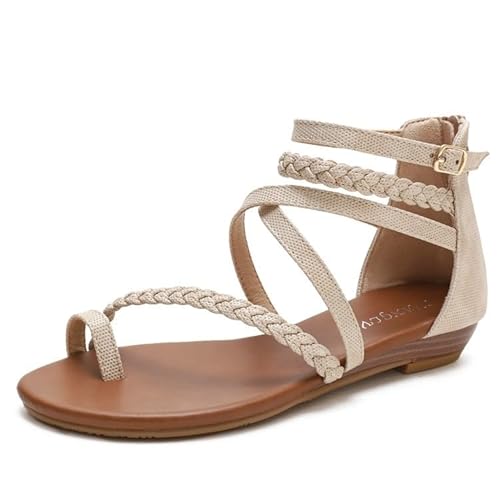 NEWWAN Offene Zehen-Damenmode, Freizeitschuhe, breite Damen-Rutsche, flache Sandalen, böhmische Sommer-Damensandalen, bequeme Strand-Flip-Flops (Color : Gray, Size : 37 EU) von NEWWAN