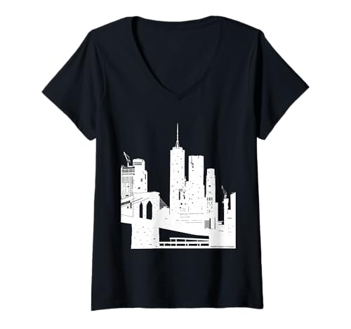 Damen Skyline von NYC (One World Trade Center und Brooklyn Bridge) T-Shirt mit V-Ausschnitt von @NEWYORKCITYVIEWS