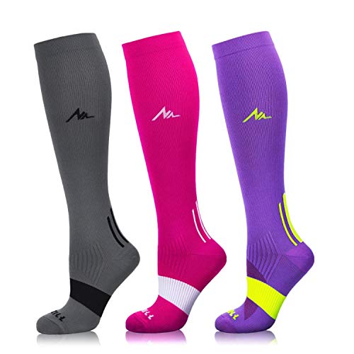 Kompressionsstrümpfe Damen und Herren, NEWZILL 3 Paar Kompressionssocken 20-30 mmHg Abgestufte Unterstützung Stützstrümpfe für Krampfadern Ödeme Laufe Flug Sport Reisen von NEWZILL