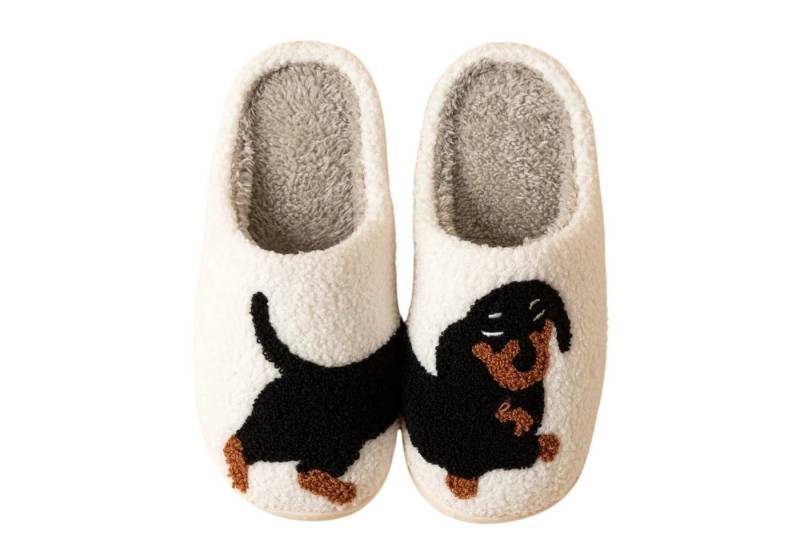NEXORA Dackel Hausschuhe – Bequeme, rutschfeste Hüttenschuhe mit Hundemotiv Plüsch Hausschuhe kuschelige Hausschuhe im Dackeldesign von NEXORA