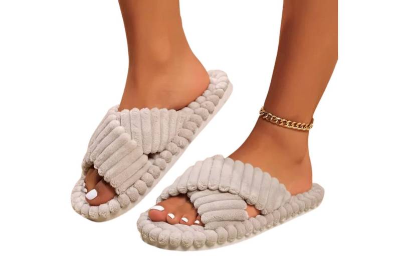 NEXORA Damen Hausschuhe flauschig – Kuschelige Pantoffeln mit Kreuzriemen Plüsch Hausschuhe von NEXORA