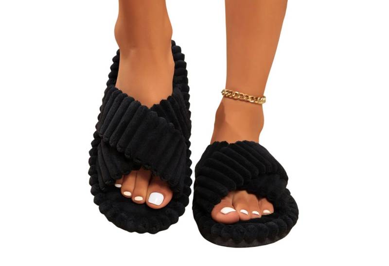 NEXORA Damen Hausschuhe flauschig – Kuschelige Pantoffeln mit Kreuzriemen Plüsch Hausschuhe von NEXORA