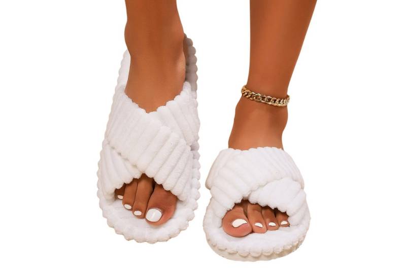 NEXORA Damen Hausschuhe flauschig – Kuschelige Pantoffeln mit Kreuzriemen Plüsch Hausschuhe von NEXORA