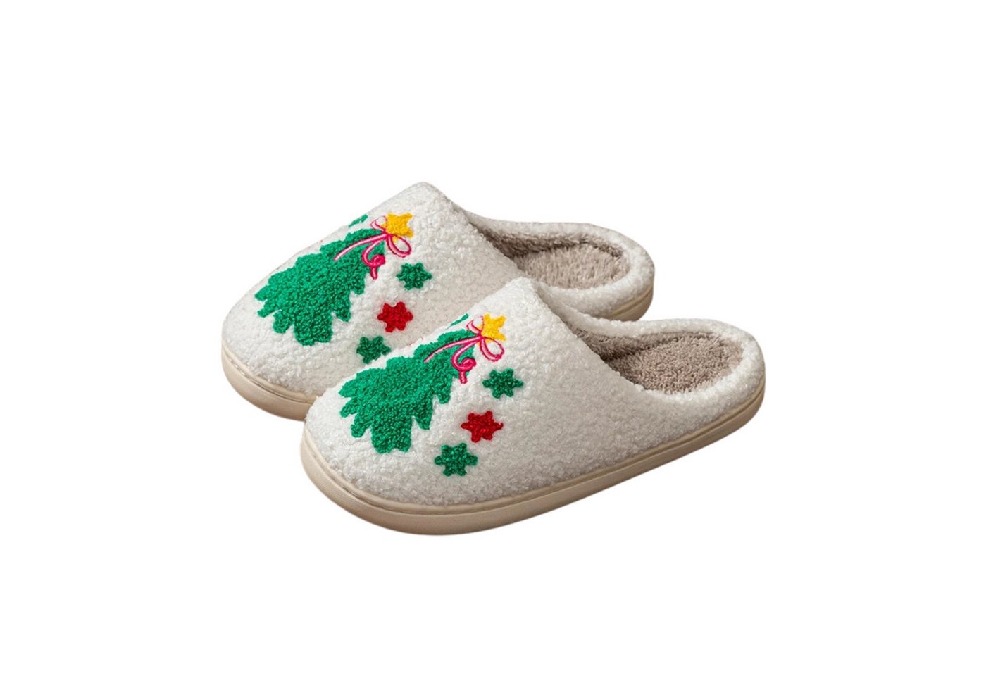 NEXORA Flauschige Damen Hausschuhe mit Weihnachtsbaum-Stickerei – kuschelig Plüsch Hausschuhe (Paar) kuschelige Hausschuhe mit weichem Innenfutter & weihnachtlichem Motiv von NEXORA
