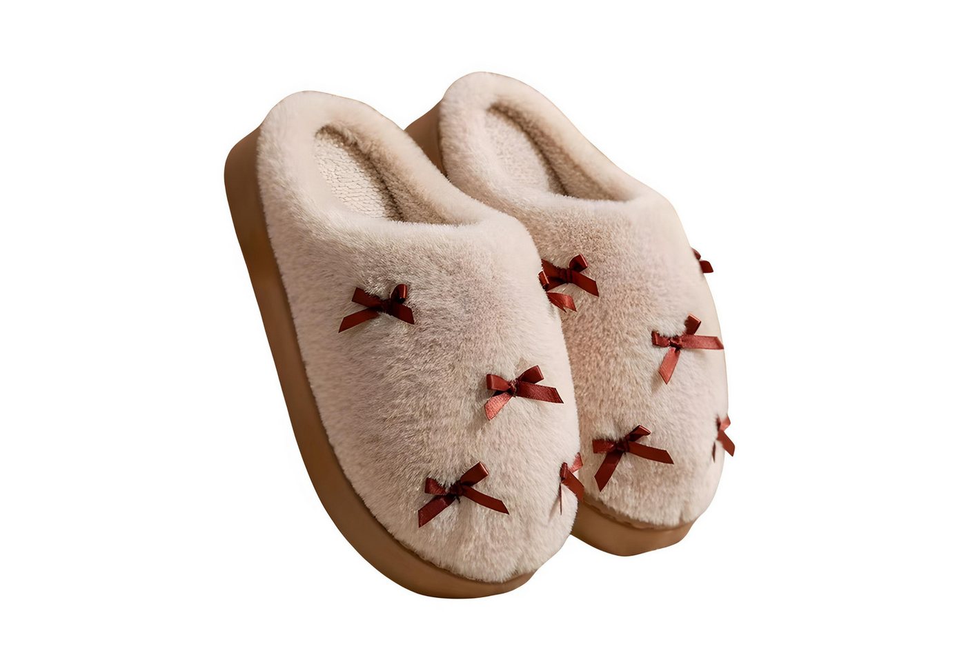 NEXORA Kuschelige Plüsch-Hausschuhe mit Schleifen Plüsch Hausschuhe (Paar) kuschelige Hausschuhe mit niedlichen Schleifchen von NEXORA