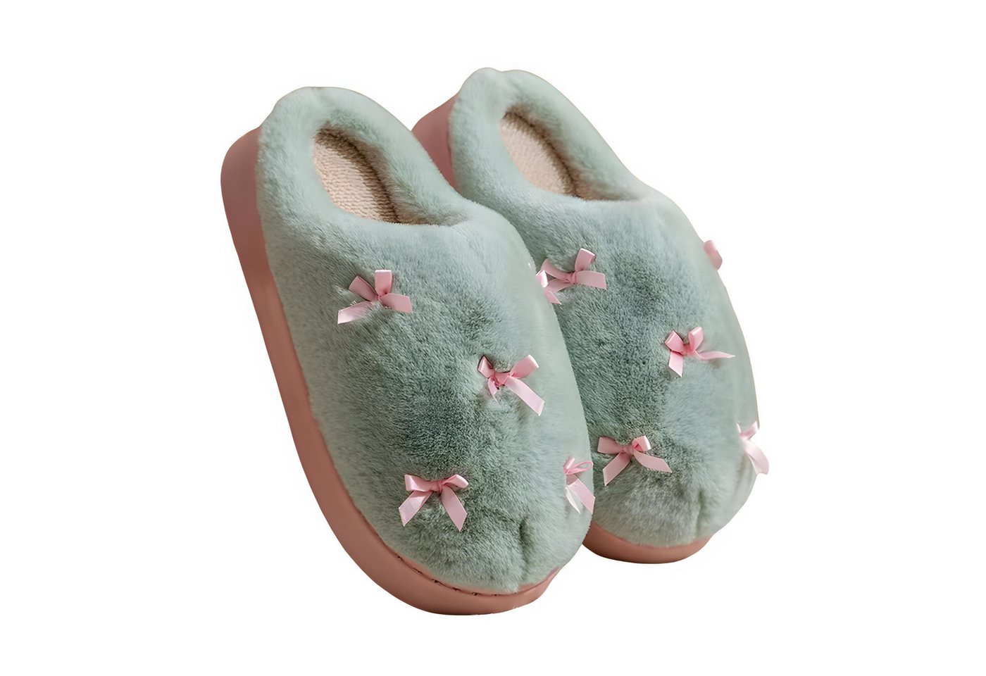 NEXORA Kuschelige Plüsch-Hausschuhe mit Schleifen Plüsch Hausschuhe (Paar) kuschelige Hausschuhe mit niedlichen Schleifchen von NEXORA