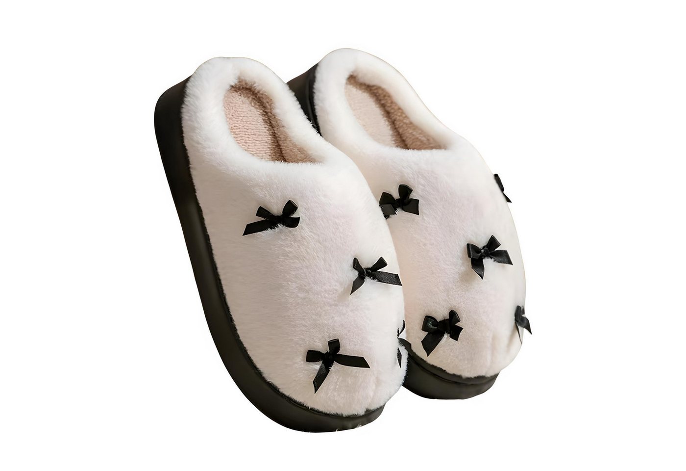 NEXORA Kuschelige Plüsch-Hausschuhe mit Schleifen Plüsch Hausschuhe (Paar) kuschelige Hausschuhe mit niedlichen Schleifchen von NEXORA