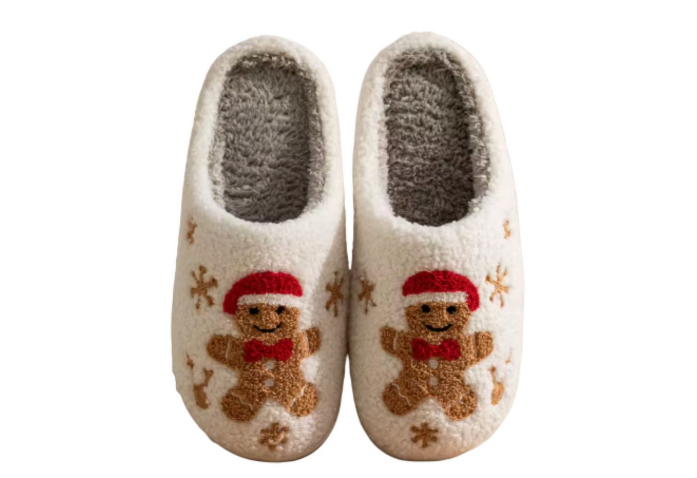 NEXORA Weihnachtliche Hausschuhe mit Lebkuchenmann – Plüsch Hausschuhe Plüsch Hausschuhe kuschelige Hausschuhe im weihnachtlichen Design von NEXORA