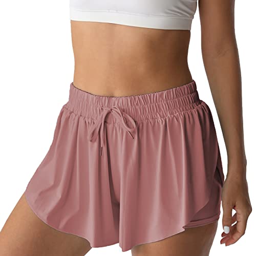 NEXSONIC Flowy Athletic Shorts für Frauen Laufen Tennis Schmetterling Shorts Mädchen 2-in-1 Doppelschicht Schnell Trocknend Bequeme Shorts, Blasses Pink, XX-Small von NEXSONIC